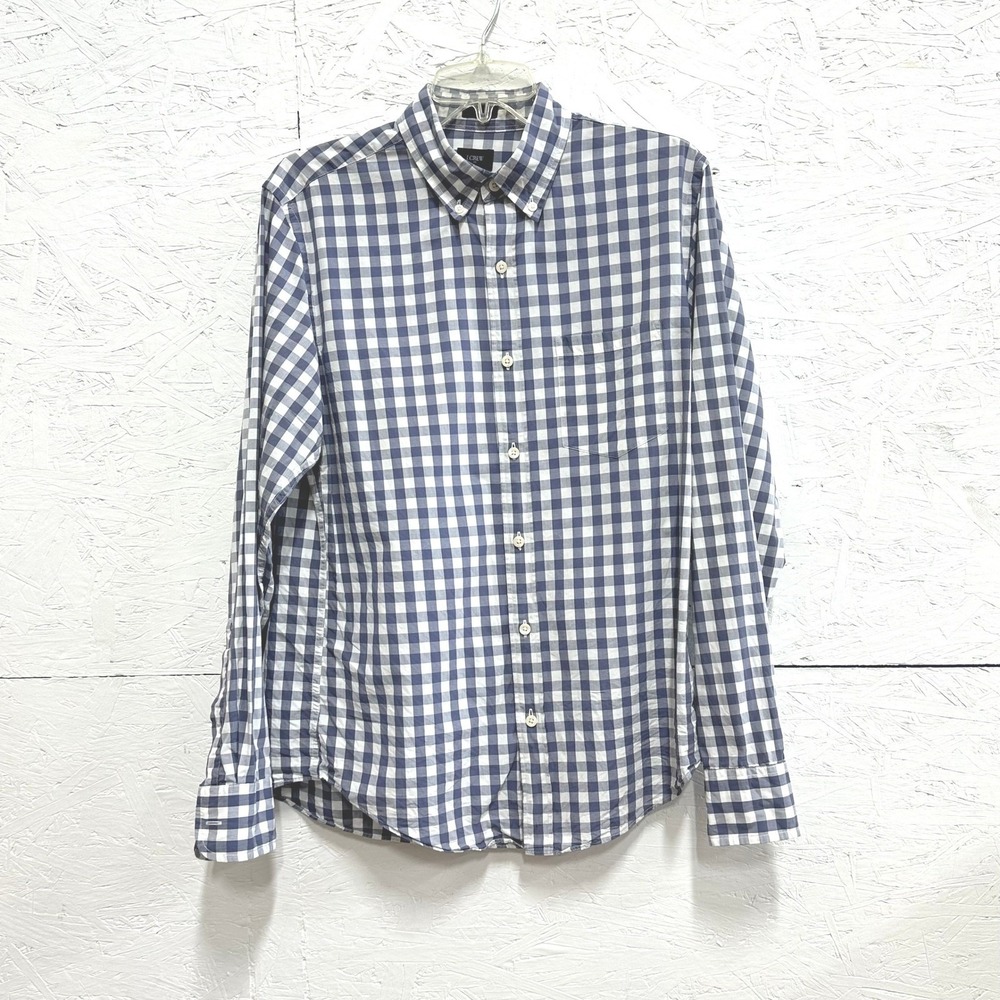 J.Crew Men's Medium Slim Button Down Blue Gray Gingham Preppy Coastal Office